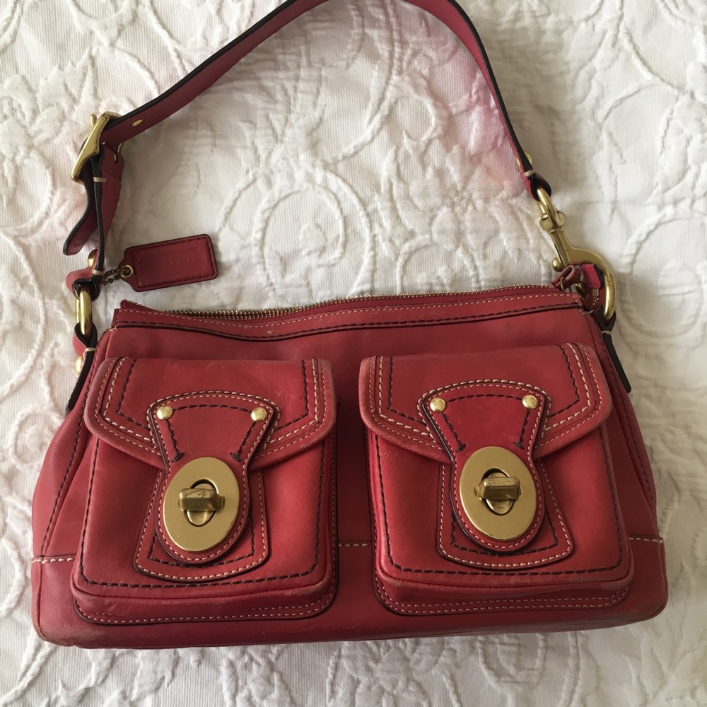 Coach F12868 raspberry pink leather satchel